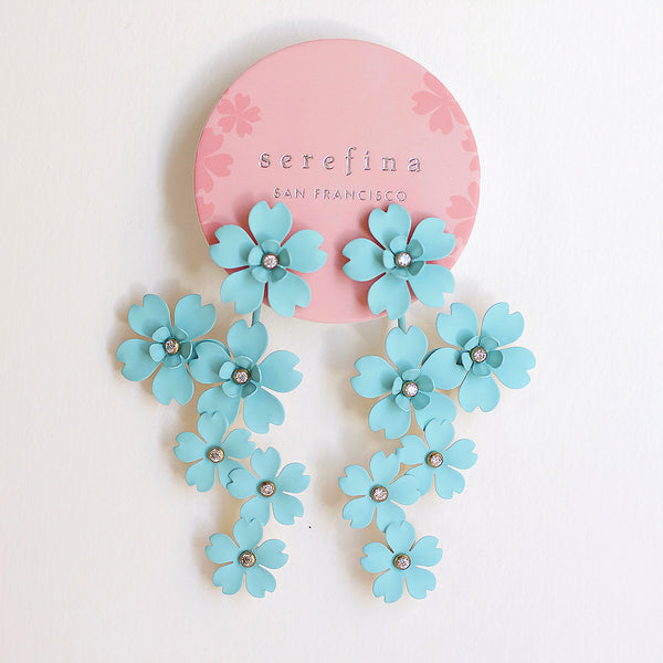 Cherry Blossom Front Back Statement Earrings - Turquoise