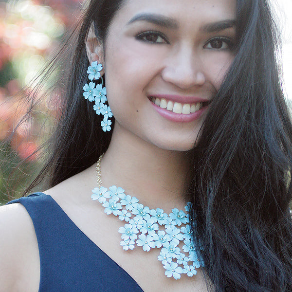 Cherry Blossom Front Back Statement Earrings - Turquoise