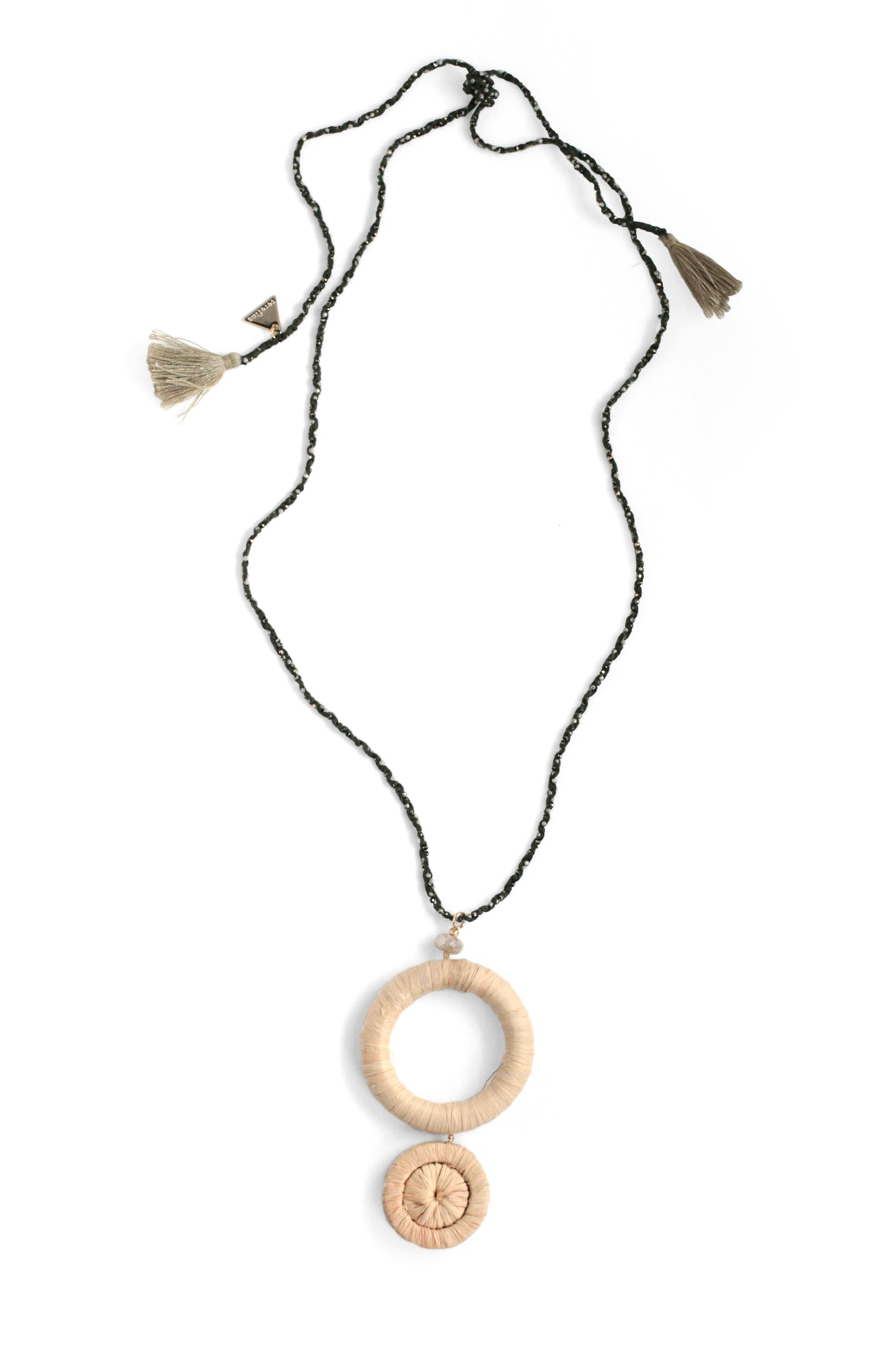 Raffia Circle Pendant necklace with Moonstone - Pearl