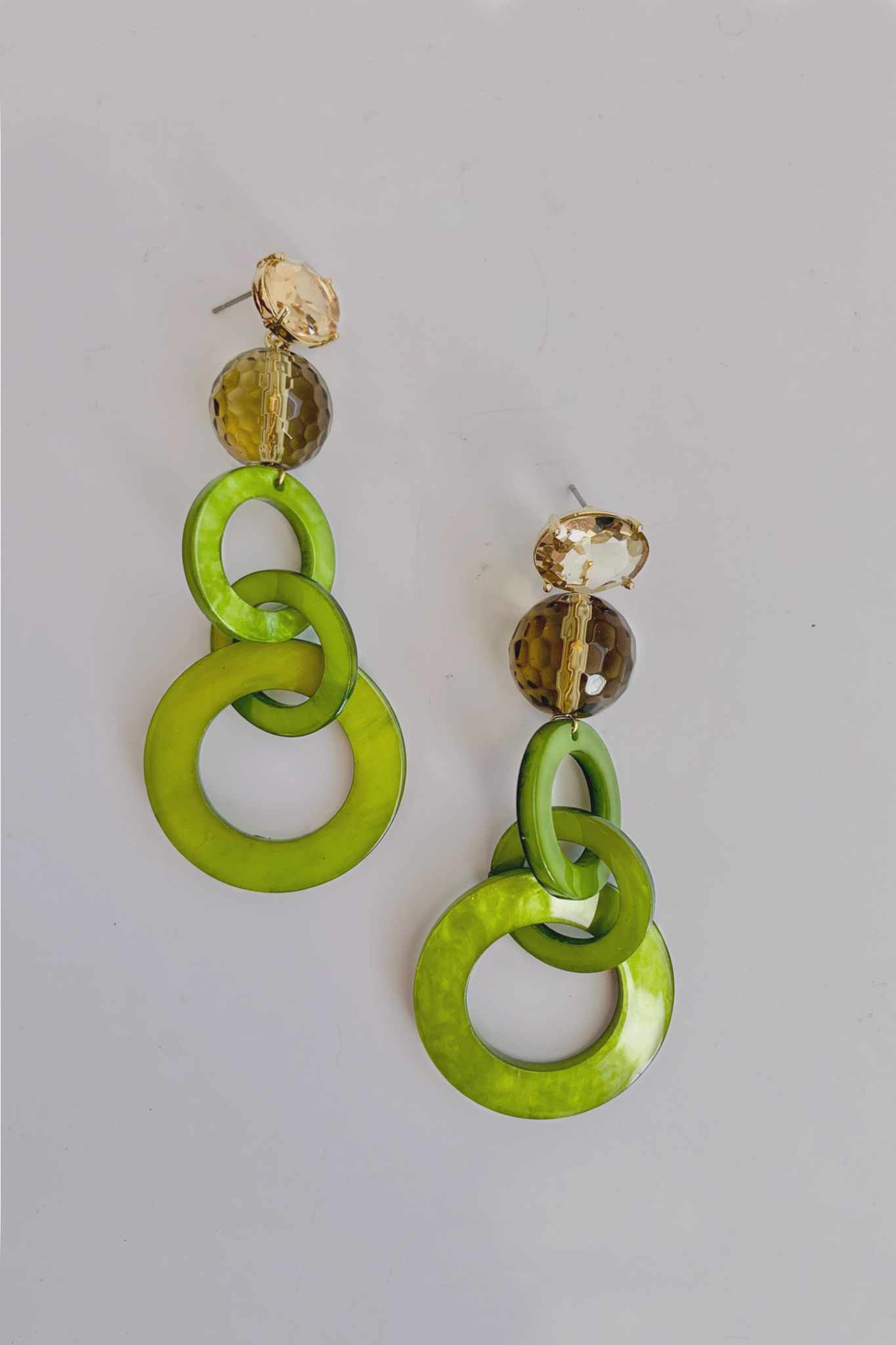 Linear Link Drop Earrings - Green