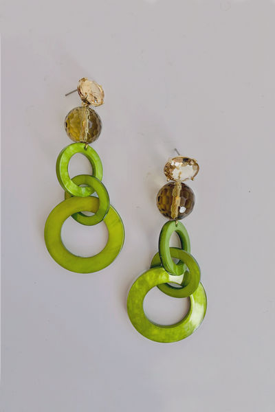 Linear Link Drop Earrings - Green